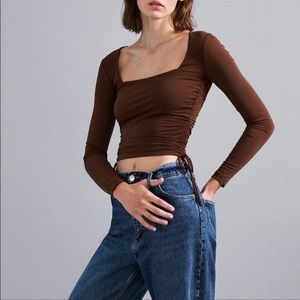 Zara Stretch Top with Gathering in Brown as worn by Molly-Mae